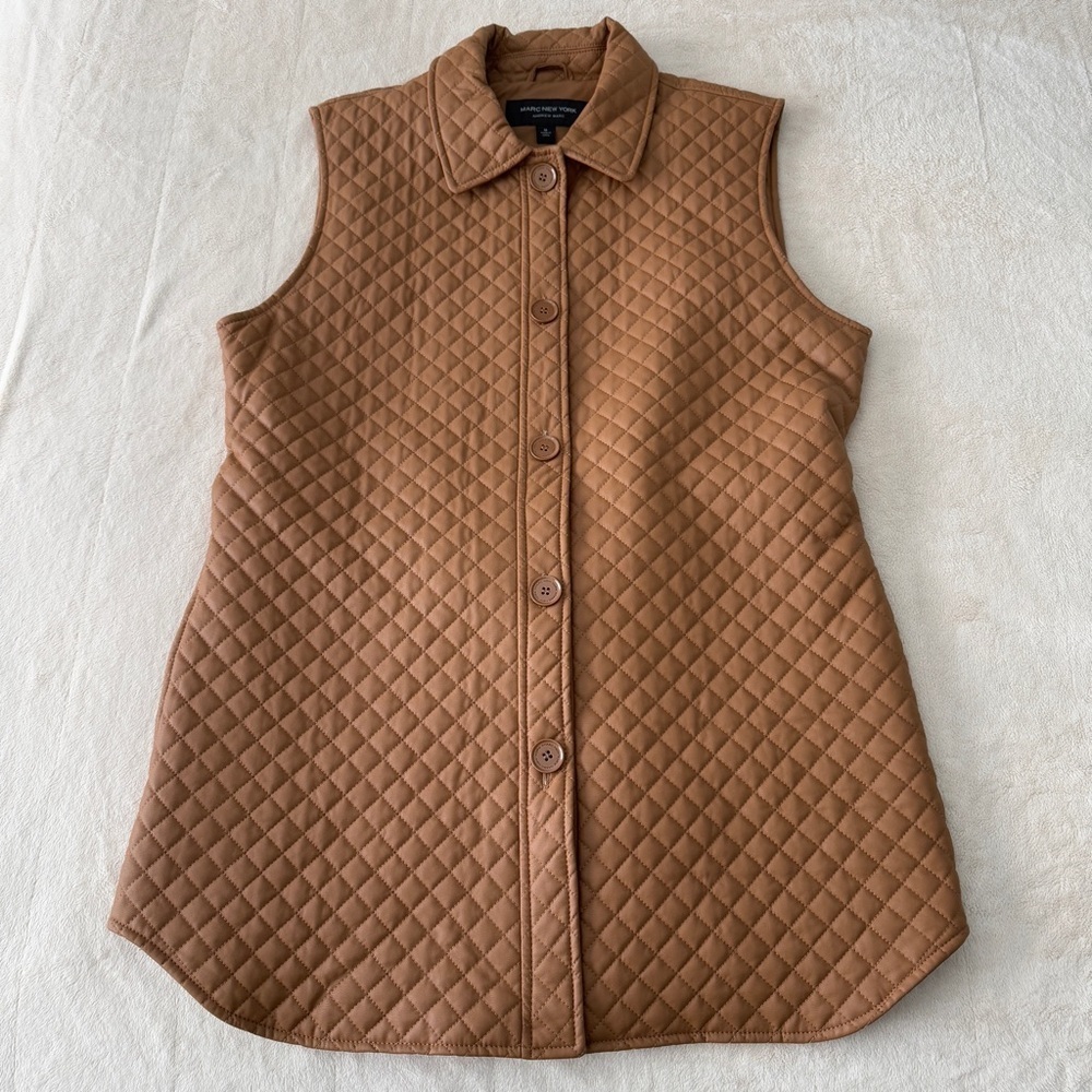 Marc New York Vest Jacket Womens Size M Sleeveless Faux Leather Belted Caramel - Picture 5 of 12